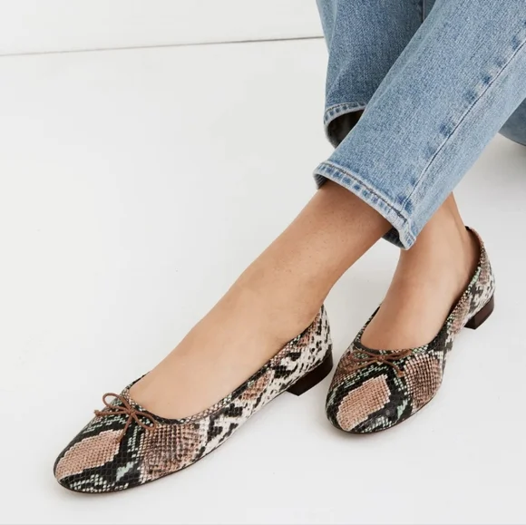 MADEWELL The Adelle Ballet Flat in Snake Embossed Leather muted shell multi 9 - Picture 1 of 10
